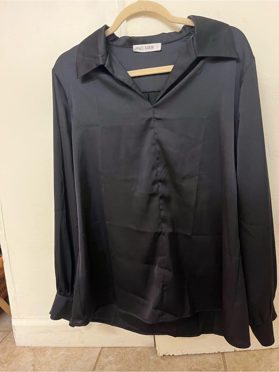 Grace Karin Tops - Grace Karin Black Satin Collared Blouse